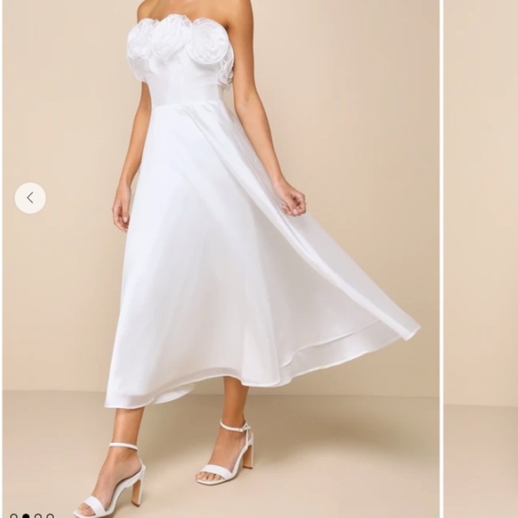 LULUS Elegant Bridal Bachelorette Engagement Bridal Shower Floral Strapless Mid - Picture 6 of 7